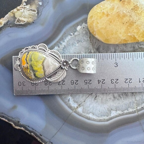 Sterling Silver Southwestern Style Teardrop Bumblebee Jasper Decorated Pendant - Picture 10 of 10
